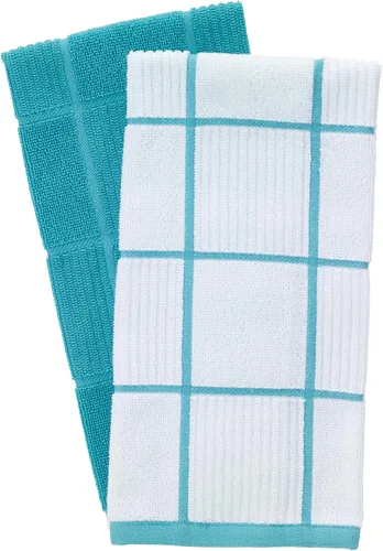 Miniatura 2 de Toallas de cocina T-Fal de parqué sólidas y a cuadros: altamente absorbentes, súper suaves y duraderas - 100% algodón, toallas de 16"x26