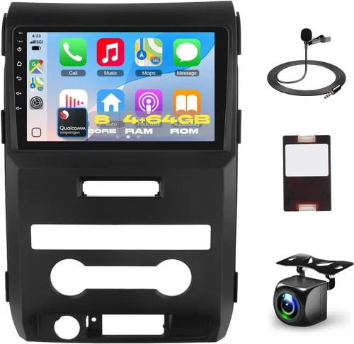 Estéreo de coche Android 15 para Ford F150 2009-2012, Qualcomm 8-Core 4GB+64GB, pantalla táctil QLED de 9 pulgadas, 1280P QLED, CarPlay inalámbrico