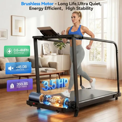Miniatura 3 de ANCHEER Caminadora portátil con inclinación, almohadilla para caminar de 3.5 HP con escritorio y barra de asa, caminadora plegable para oficina