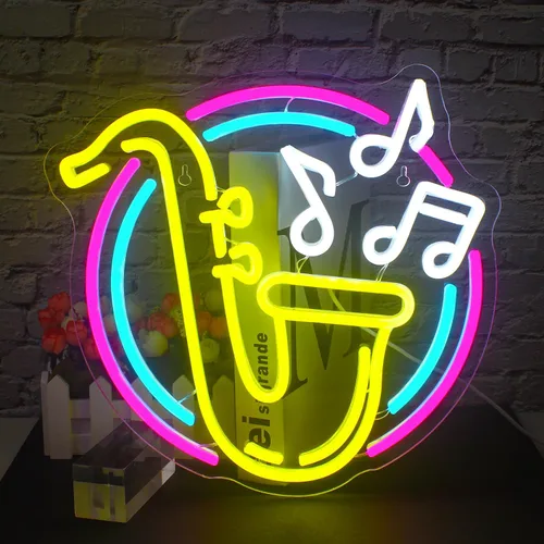 Letrero de neón de saxofón, luces LED de neón para decoración de pared, música de jazz, letreros iluminados para dormitorio, música, estudio en