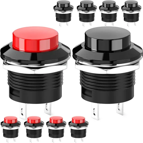 Miniatura 9 de Interruptor de botón momentáneo, mini interruptor redondo sin bloqueo, CA 250 V/3 A CA 125 V/6 A, tapa negra de apagado (10 piezas)