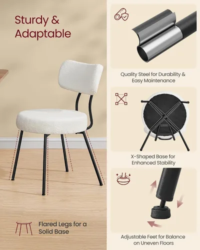 Miniatura 5 de VASAGLE Juego de 6 sillas de comedor de bouclé, sillas tapizadas para cocina y comedor con respaldo curvo y estructura de acero, estilo moderno