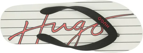 Miniatura 5 de HUGO Chanclas con estampado de rayas y logotipo de Script para hombre, Alabastro brillanteNegro oscuro