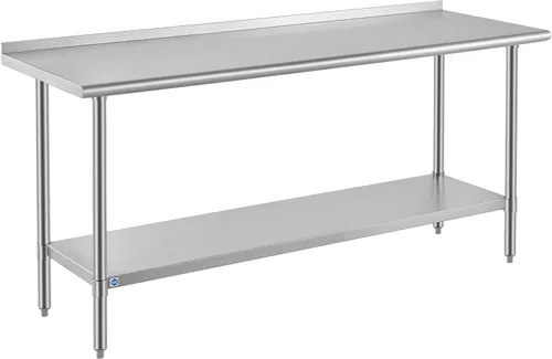 Miniatura 21 de Mesa de acero inoxidable para preparación y trabajo con protector contra salpicaduras, 24x72 pulgadas