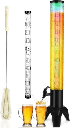 Miniatura 8 de Dispensador de cerveza Margarita Tower, dispensador de torre de mimosa de 50 onzas con tubo de hielo y luz LED, dispensador de torre de bebidas