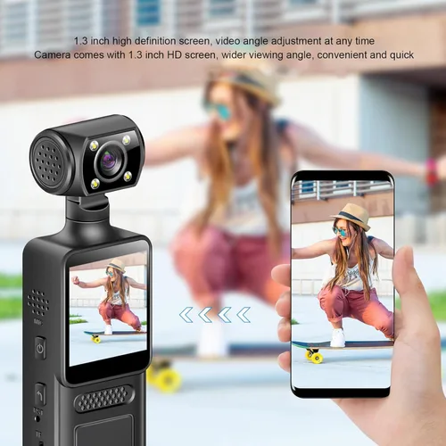 Miniatura 5 de Tangxi Cámara de acción WiFi 4K, cámaras de vlogging de 40 MP con pantalla HD de 1.3 pulgadas, lente giratoria de 180°, ultra ancha de 135°, control