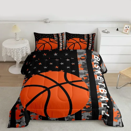 Miniatura 61 de Feelyou Juego de edredón de baloncesto para niñas y niños, juego de ropa de cama con juegos de pelota, decoración de habitación, regalo para amantes