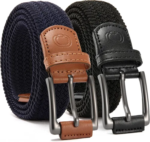 Miniatura 12 de CHAOREN Cinturón elástico para hombre, paquete de 2 - Cinturones trenzados de 1 3/8" para golf para hombres - Elástico casual para pantalones y jeans