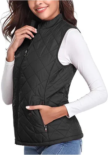 Miniatura 8 de Chaleco acolchado para mujer, con cuello alto, ligero, con cremallera, sin mangas, chaquetas de plumón de invierno, chalecos cálidos, ropa de abrigo