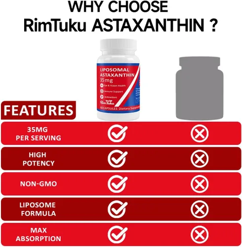Suplemento de astaxantina liposomal de 35 mg - Potente apoyo antioxidante para la salud de la piel, las articulaciones y los ojos - Fórmula natural