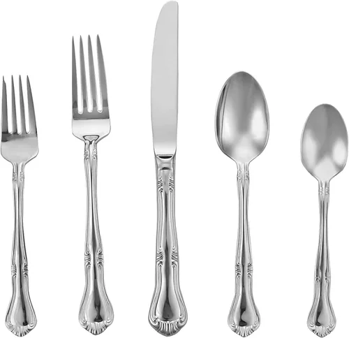 Gorham Valcourt - Juego de cubiertos de acero inoxidable, 5 piezas, color plateado