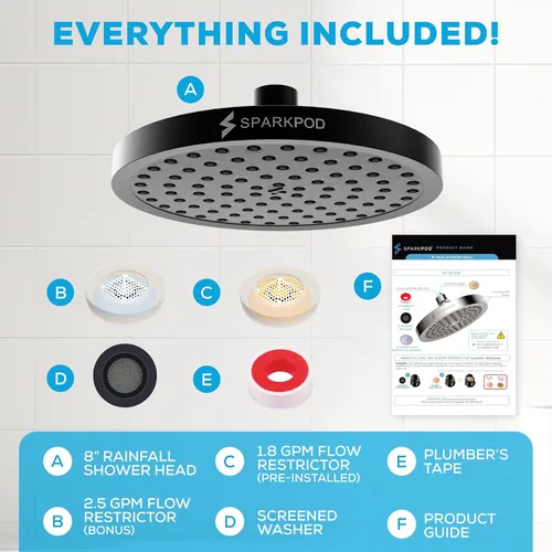 Miniatura 9 de SparkPod Cabezal de regadera – Lluvia de alta presión – Diseño de lujo de calidad premium – Instalación en 1 minuto – Reemplazo ajustable de fácil