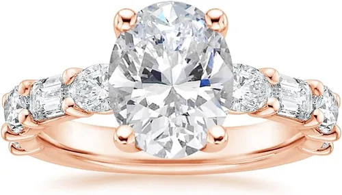 Miniatura 4 de IGI - Anillo de compromiso de diamante de 4.0 quilates con cuatro puntas de corte ovalado blanco con diamantes de laboratorio ovalados laterales