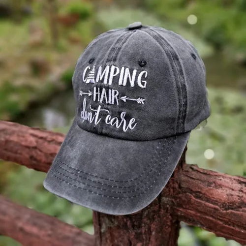 Miniatura 7 de Gorra de béisbol bordada para acampar con texto en inglés "Don't Care", ajustable, para mujeres y hombres
