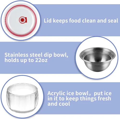 Miniatura 4 de MOLIGOU Cuenco de inmersión refrigerado con tapa, cuenco de 22 onzas para servir refrigerado para fiestas, cuenco de inmersión en hielo con tenedor