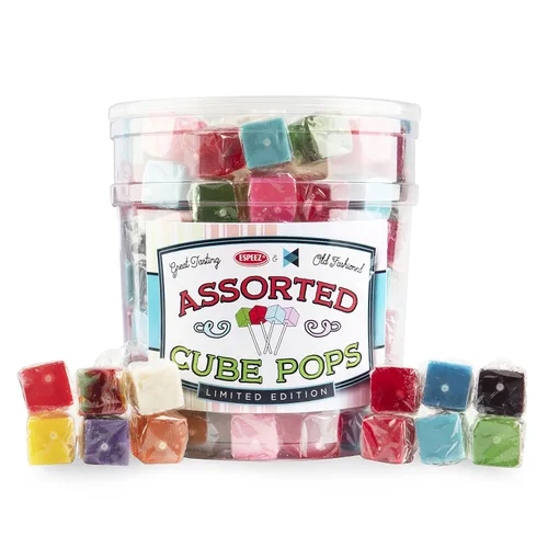 Miniatura 30 de Chupetas de Caramelo Duro en Cubo: Paquete de Chupetas con Sabor Envueltas Individualmente por Espeez - Paletas Cuadradas de Fiesta Estilo Antiguo