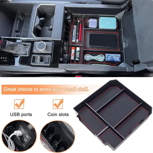 Miniatura 4 de TOPINSTALL Bandeja de consola roja de tamaño completo compatible con Toyota Tundra 2022-2026 / Sequoia Accessories 2023-2026 Bandeja de Rojo