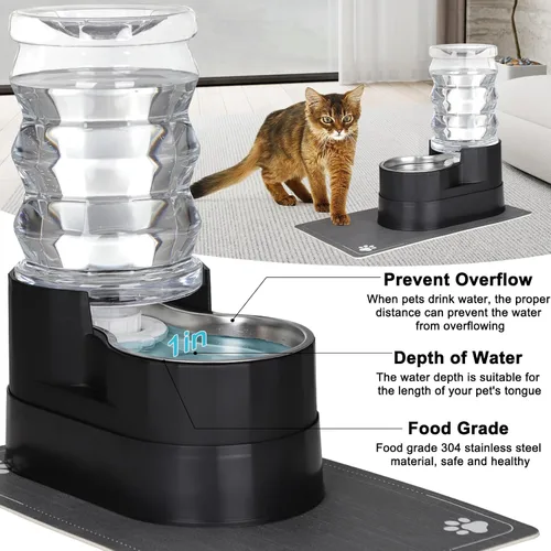 Miniatura 7 de RIZZARI Dispensador automático de agua para perros: bebedero de acero inoxidable negro de 7 litros, diseño elevado que alivia la tensión