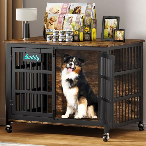 Miniatura 10 de EasyCom mueble de jaula para perros de 41"/33"/27" con etiqueta de nombre, perrera para perros de interior resistente para perros medianos, jaula