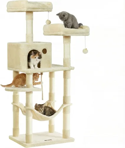 Feandrea - Árbol para gatos, torre para gatos de 55.8 pulgadas, condominio de felpa de varios niveles con 11 postes rascadores, 2 perchas, hamaca,
