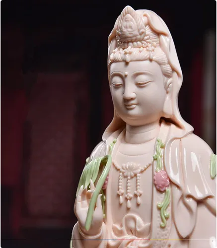 Miniatura 2 de Estatua de Guan Yin en Lotus – Estatua budista rosa de Kuanyin/Budismo – Los mejores regalos chinos de Feng Shui (11 pulgadas)
