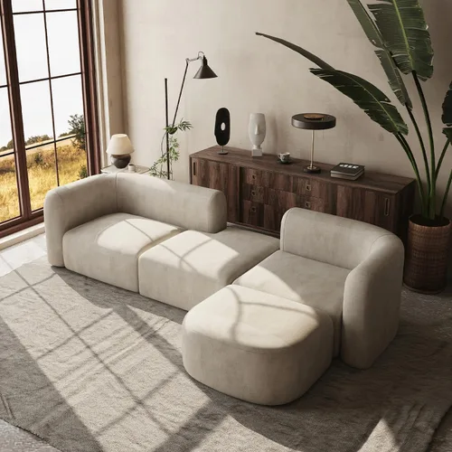 Miniatura 4 de Acanva - Sofá de lujo moderno de terciopelo con respaldo curvo, sofá minimalista cómodo para sala de estar y apartamento, seccional modular de 4
