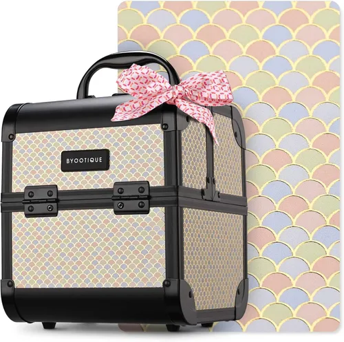 Miniatura 54 de BYOOTIQUE estuche rodante para maquillaje 4 en 1, con cerradura, maletín tipo trolley para cosméticos, con 4 ruedas extraíbles, organizador de viaje