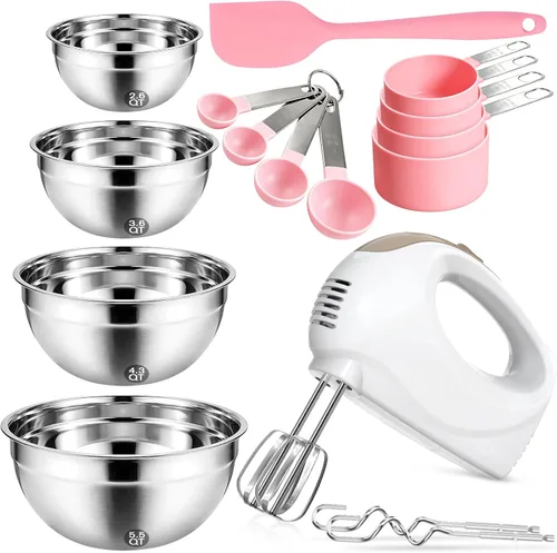 Miniatura 11 de Batidora de mano eléctrica portátil de 5 velocidades - Mezclador de cocina con 5 accesorios de acero inoxidable, batidor y batidor de alimentos