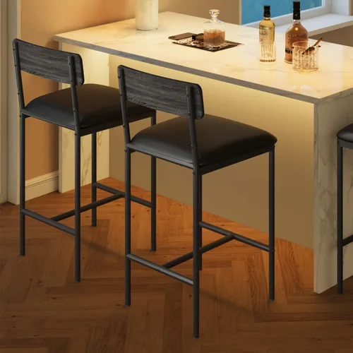 Miniatura 10 de Amyove Juego de 2 taburetes de bar, sillas de bar tapizadas con respaldo, taburetes de cocina de 25.5 pulgadas con reposapiés, cojín grueso, Marrón