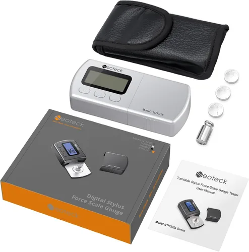 Miniatura 7 de Neoteck balanza digital para aguja de tocadiscos, calibrado de 0.01g, retroiluminación LCD azul para cartucho fono del brazo Plateado