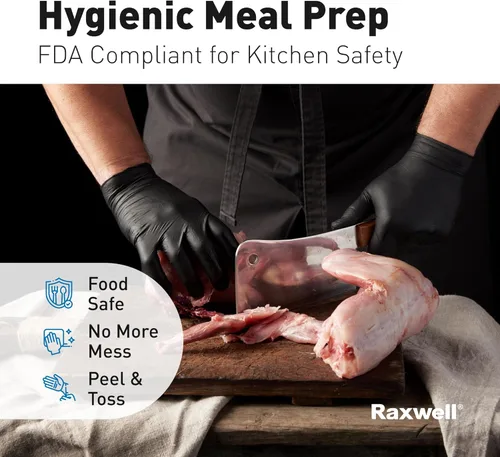 Miniatura 2 de Raxwell Guantes negros de nitrilo Guantes negros desechables sin látex 4.5 mil sin polvo, guantes seguros para alimentos, guantes de cocina