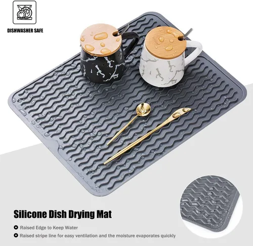 Miniatura 3 de Tapete de silicona para secar platos, antideslizante, fácil de limpiar, tapete escurridor de platos grande resistente al calor para encimera