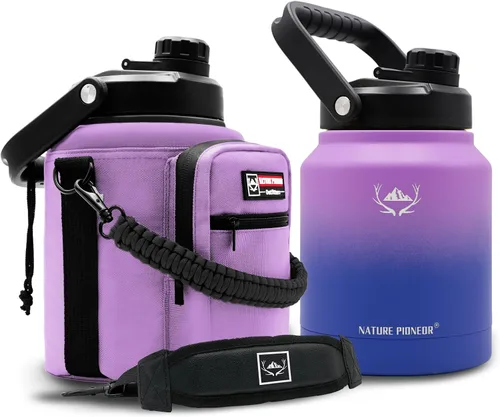 Miniatura 9 de NATURE PIONEOR Botella de agua aislada de 84 onzas, jarra de agua de acero inoxidable con doble vacío con soporte/portador, boca ancha, deportes al