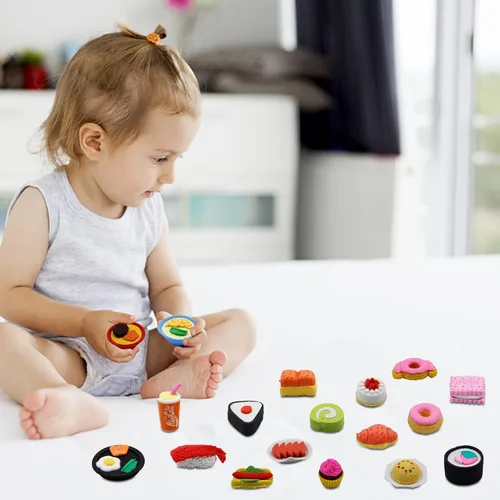 Miniatura 7 de Cllayees Juego de 72 borradores surtidos de lápices de alimentos, pastel de postre, fruta, borradores, juguetes para niños, recompensa, fiesta