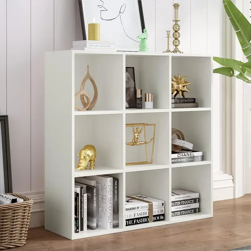 Miniatura 8 de OSCHF - Estantería de almacenamiento de 9 cubos, estantería de madera de 3 niveles con soporte en el suelo, estantería abierta para el hogar