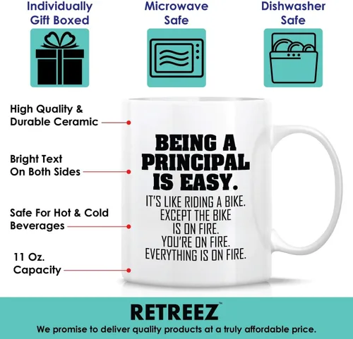 Miniatura 3 de Retreez Taza divertida – Being a Principal is Easy Except the Bike is on Fire Taza de café de cerámica de 11 onzas – Divertido, sarcástico, regalos