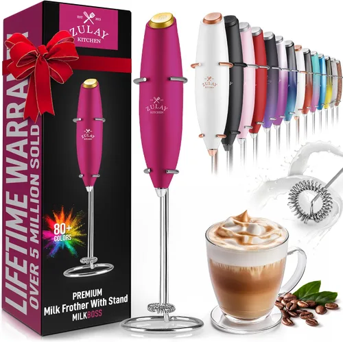 Miniatura 503 de Zulay Milk Boss Espumador de leche potente manual, hace espuma para latte, batidor para mezclar bebidas, café, miniespumador para capuchino, frappé