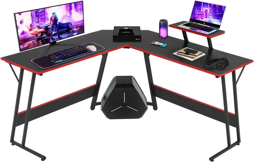 NChanmar Escritorio para juegos en forma de L con soporte elevador para monitor, escritorio de esquina para oficina en casa para estudiar, trabajar,
