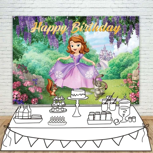 Miniatura 2 de Youran Sofia - Telón de fondo romántico con temática de primer cumpleaños, princesa morada, Forst Wonderland Animals Sofía, para el primer