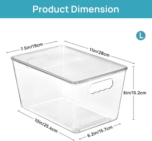 Miniatura 2 de Vtopmart 10 unidades de contenedores de almacenamiento apilables transparentes con tapas, contenedores de plástico grandes con asas para organizador