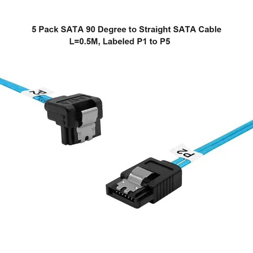 Miniatura 3 de ADCAUDX Cable SATA-III: 1.6 ft, paquete de 5 cables de datos SATA de 90 grados en ángulo recto a ángulo de 6 Gbps para disco duro, computadora, SDD