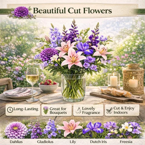 Miniatura 9 de WeGarden - 32 bulbos de flores mixtas para plantar en primavera, dalia, gladiolo, lirio, iris holandés y fresia Colección de bulbos de fácil