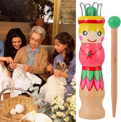 Miniatura 2 de Carrete de tejer francés Herramienta de tejer de madera Hilo de madera para hacer punto de muñeca Carfts Tejedor de madera con aguja