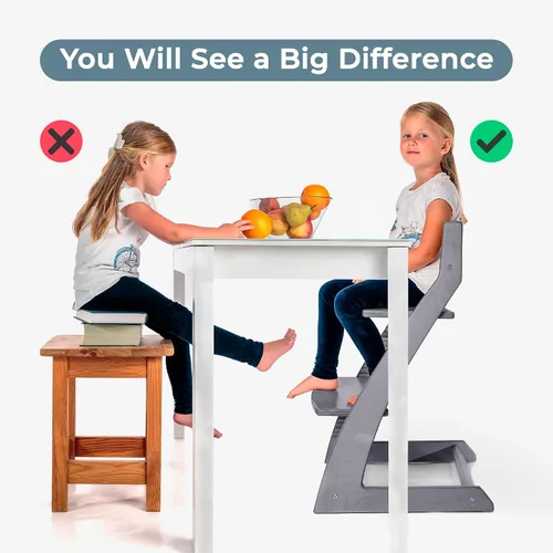 Miniatura 5 de Fornel Silla alta de madera para bebés y niños pequeños, altura ajustable, fácil de limpiar, silla de comedor para niños de 3 años a 200 libras, Gris