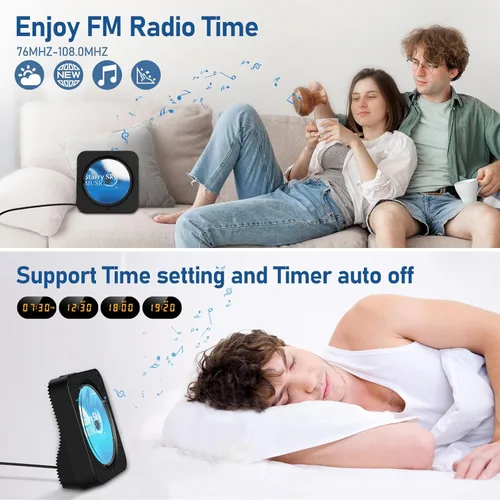 Miniatura 5 de Reproductor de CD portátil Bluetooth 5.1 reproductor de CD de escritorio con altavoces de sonido de alta fidelidad, control remoto, cubierta Negro