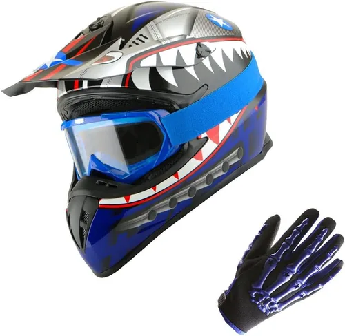 Miniatura 20 de 1Storm - Casco de motocross para adultos BMX MX ATV Dirt Bike Downhill Mountain Bike estilo Monster Shark Racing HKY_SC09S