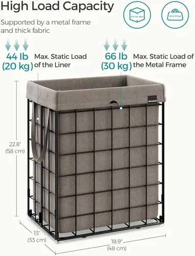 Miniatura 5 de SONGMICS Cesta para la ropa sucia, 23.8 galones (90 litros) Cesta de ropa, Cesta para ropa plegable, Forro extraíble y lavable, Marco de alambre