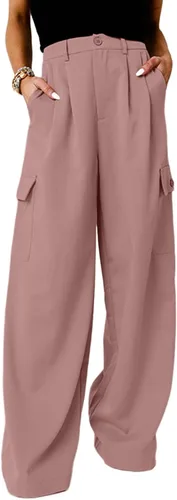 Dokotoo - Pantalones cargo de cintura alta y pierna ancha para mujer, pantalones holgados de trabajo casuales con 4 bolsillos