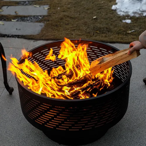 Miniatura 9 de OutVue Fogatas de leña de 26 pulgadas con parrilla y tapa, mesa de fogata para exteriores con cubierta impermeable y atizador de fuego, fogata al