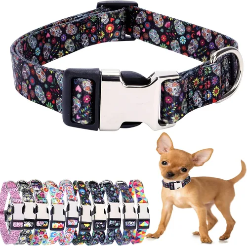 Lindo collar para perros XS, pequeños, medianos y grandes, collar de nailon suave para mascotas, con estampado 3D multicolor, collares ajustables